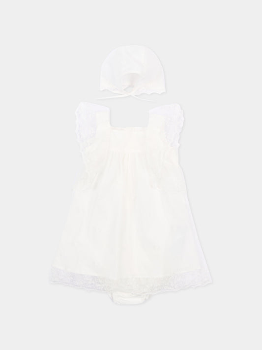 Abito avorio per neonata con pizzo,Chloé Kids,C20935 117