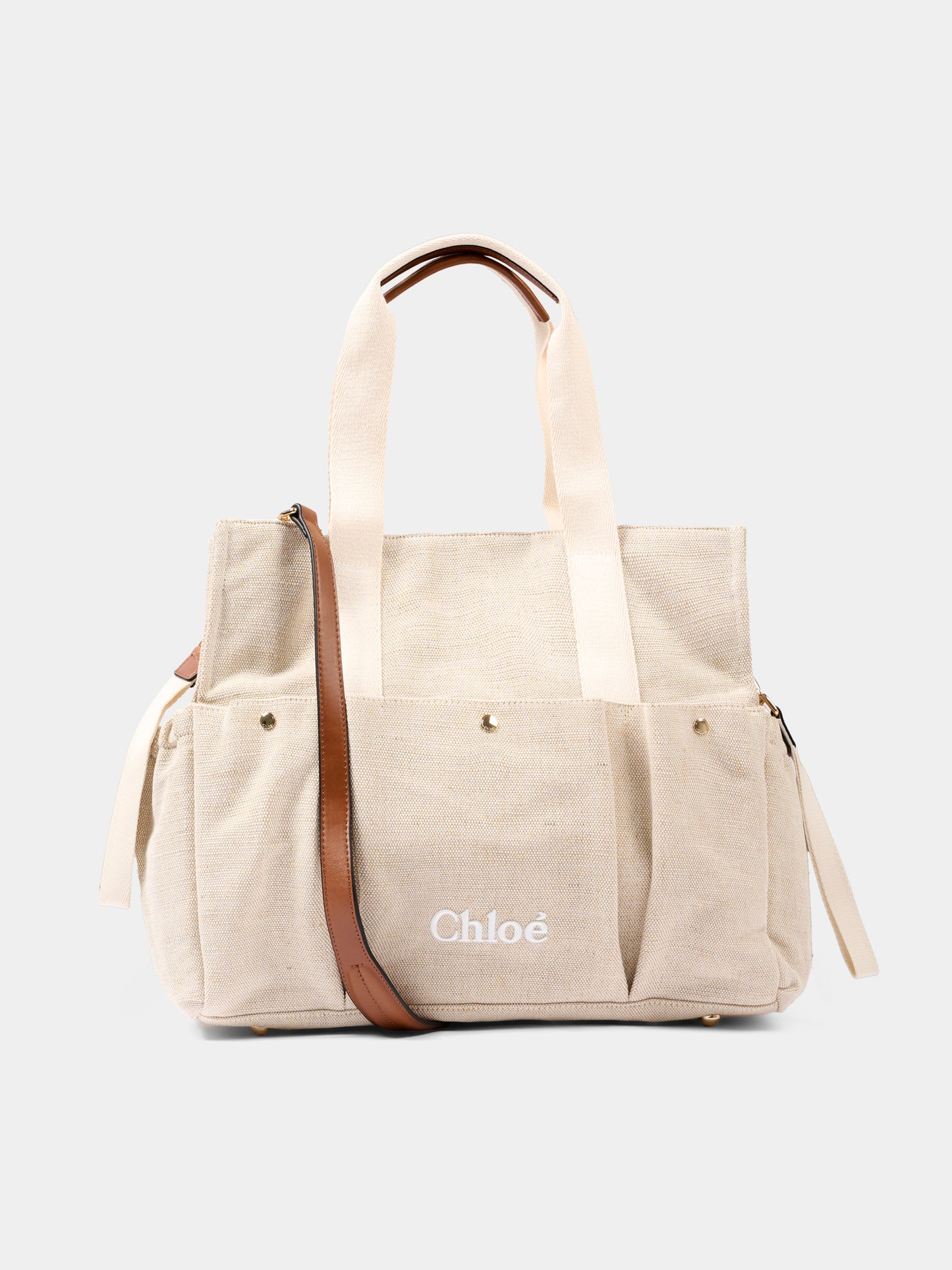 Borsa mamma avorio per neonati con logo,Chloé Kids,C20941 117