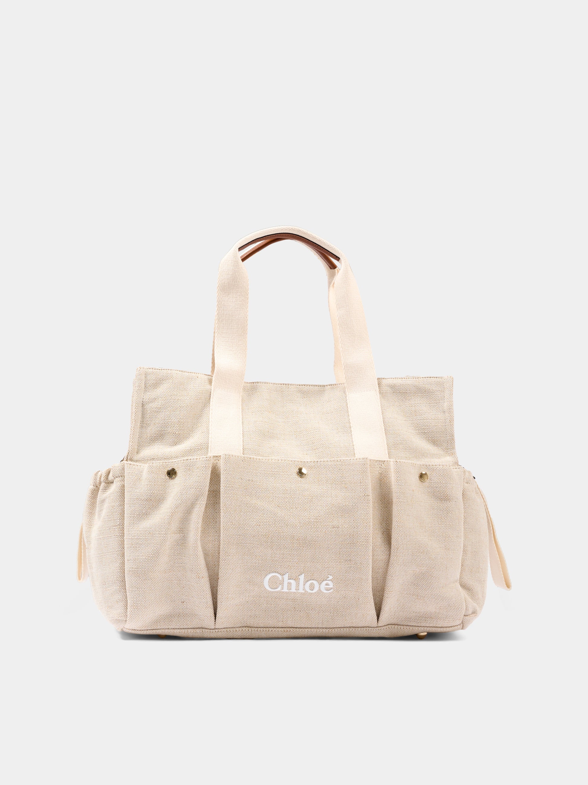 Borsa mamma avorio per neonati con logo,Chloé Kids,C20941 117