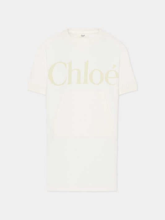 Vestito avorio per bambina con logo,Chloé Kids,C21230 117