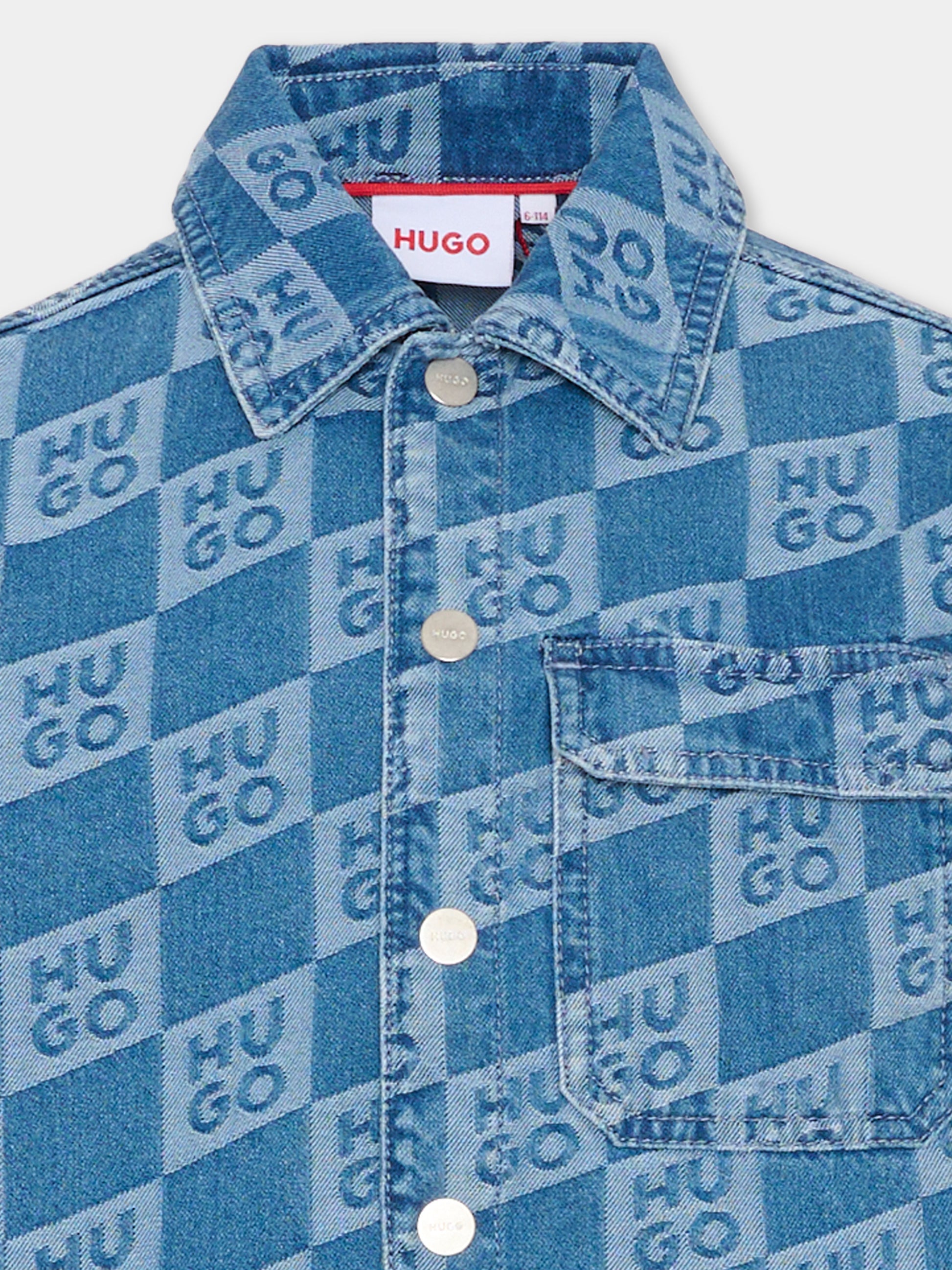 Camicia denim per bambino con logo,Hugo,G01004 Z25