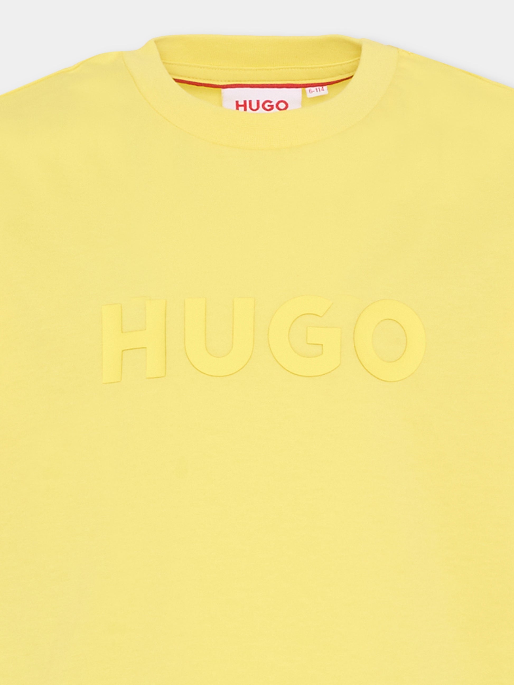 T-shirt gialla per bambino con logo,Hugo,G01014 544