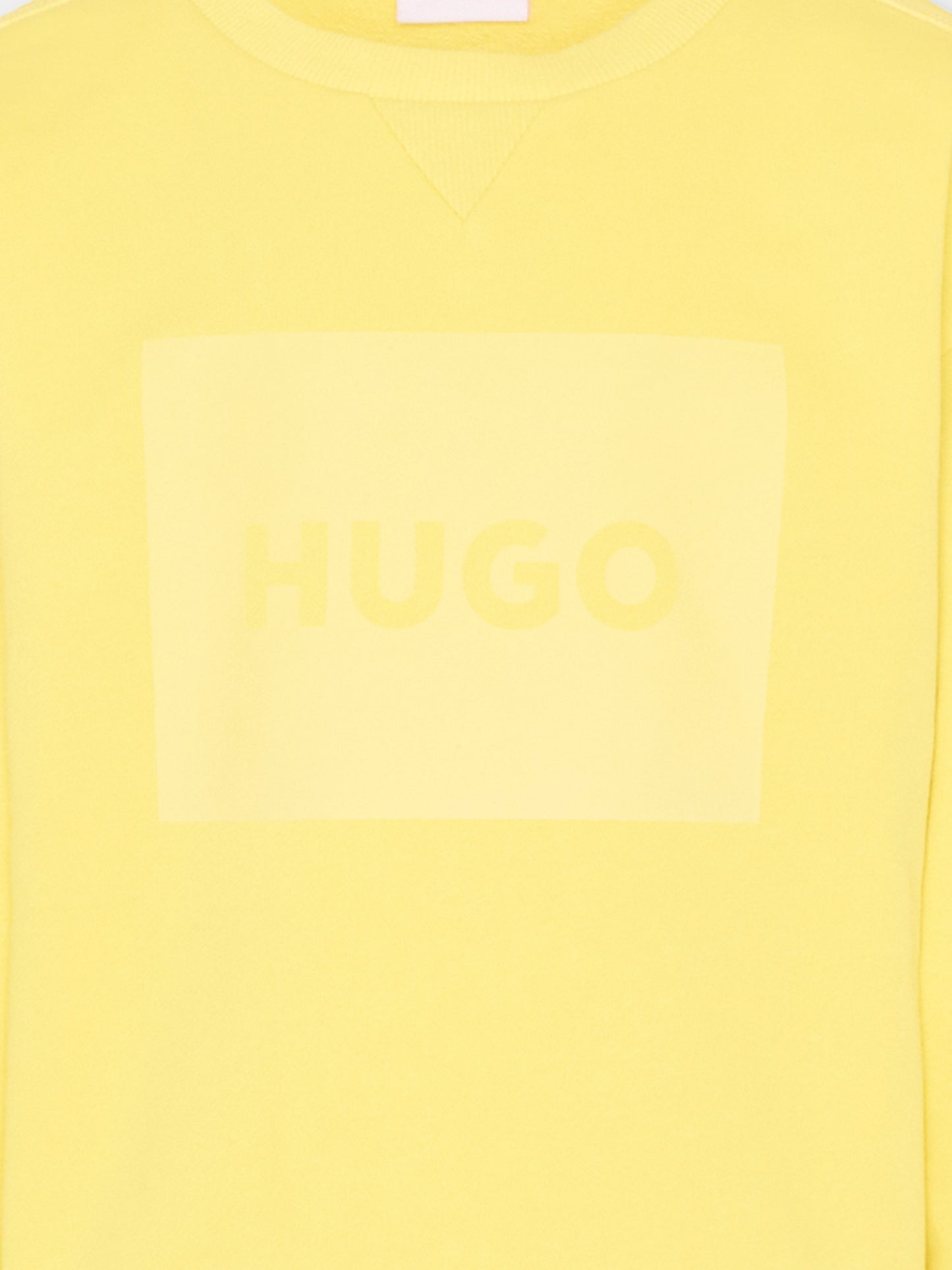 Felpa gialla HUGO per bambino logo tono su tono,Hugo,G01015 544