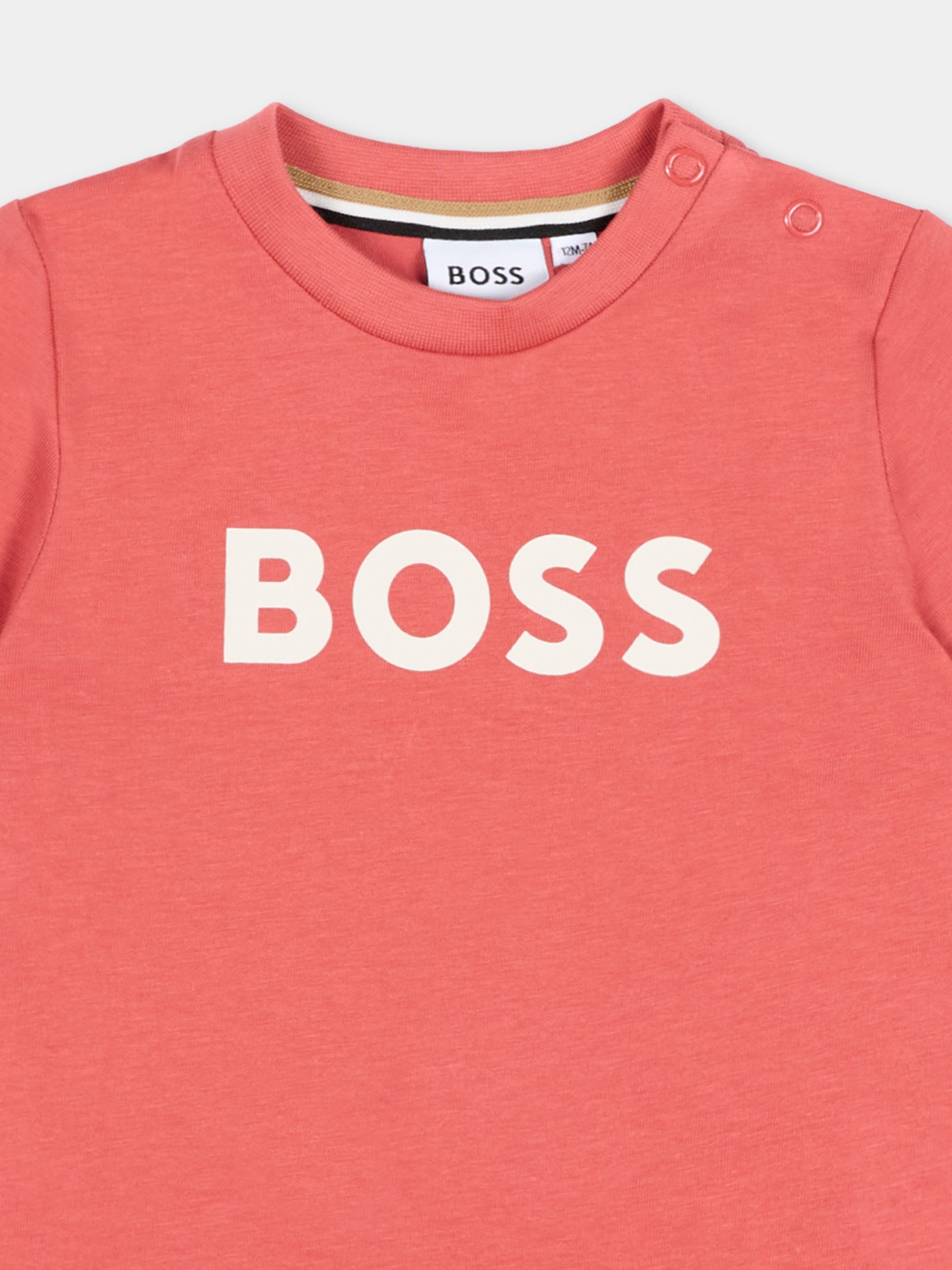 T-Shirt rossa per neonato con logo,Boss,J52712 48B