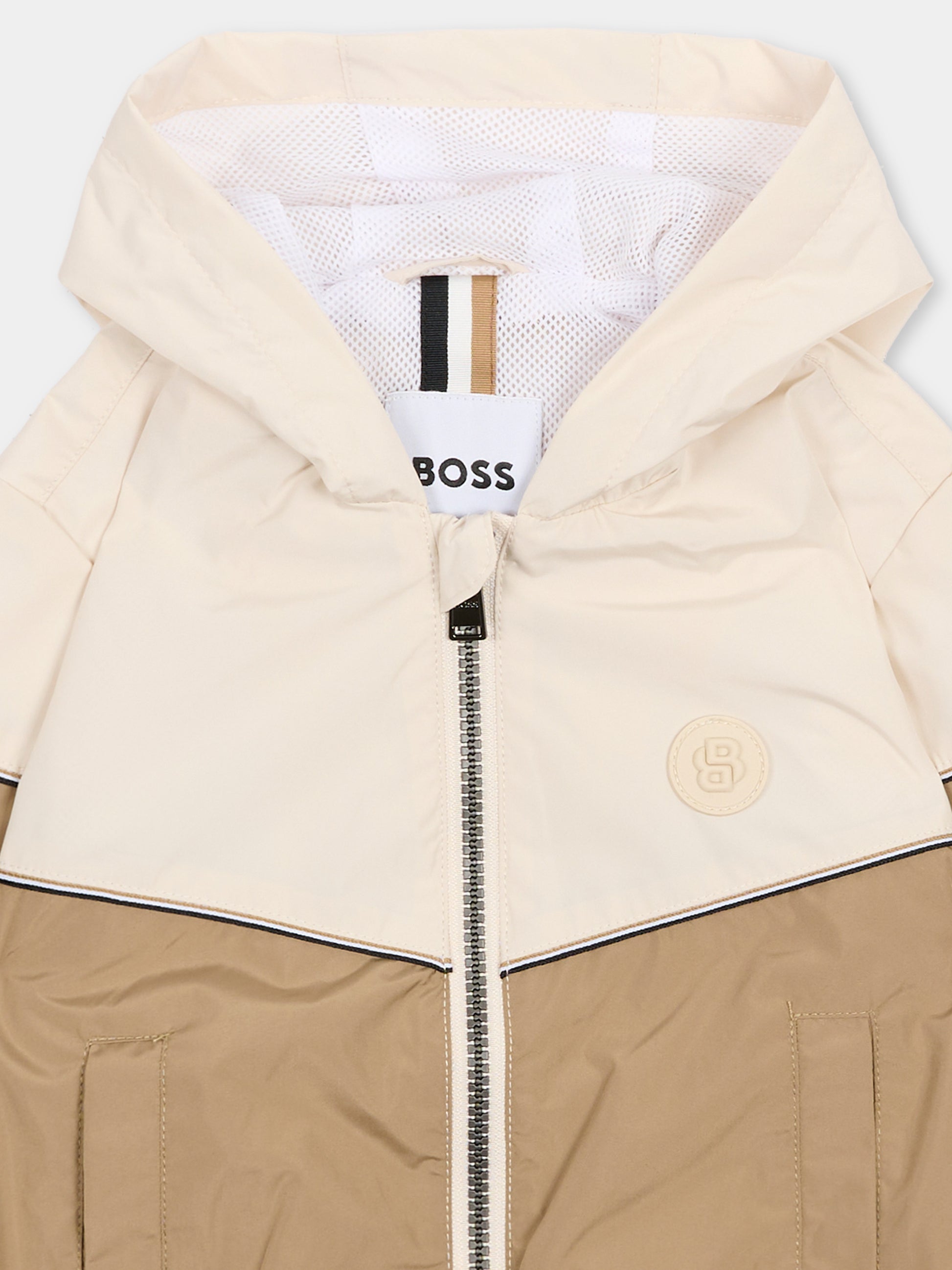 Giacca a vento beige per neonato con logo,Boss,J52860 295