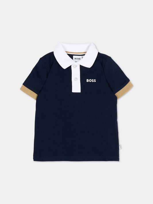 Polo blu per neonato con logo,Boss,J52878 849