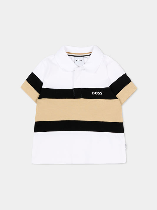 Polo bianca a righe per neonato,Boss,J52881 10P