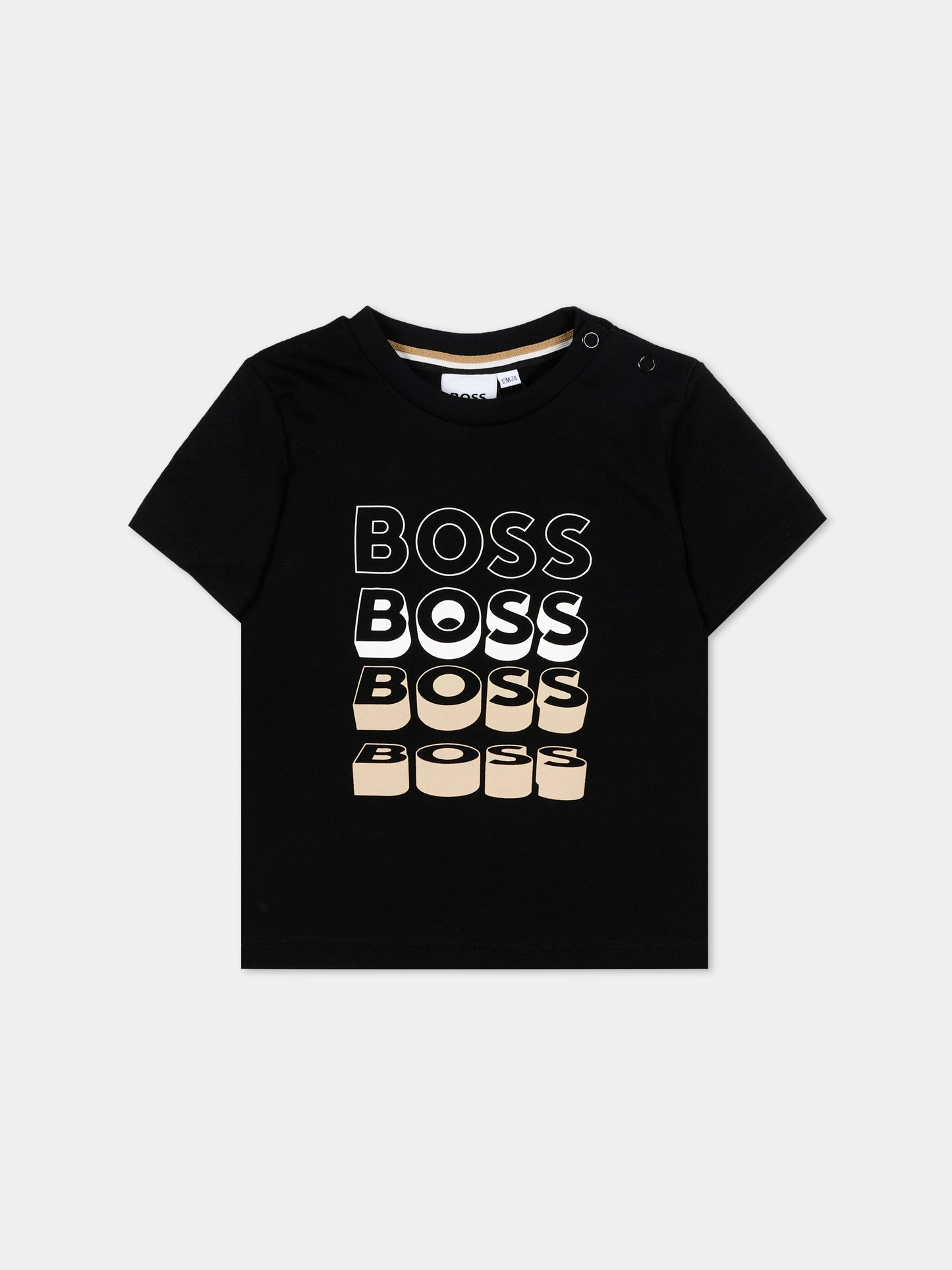 T-Shirt nera per neonato con logo,Boss,J52889 09B