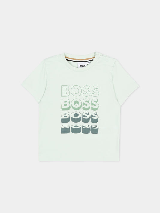 T-Shirt verde per neonato con logo,Boss,J52889 73K