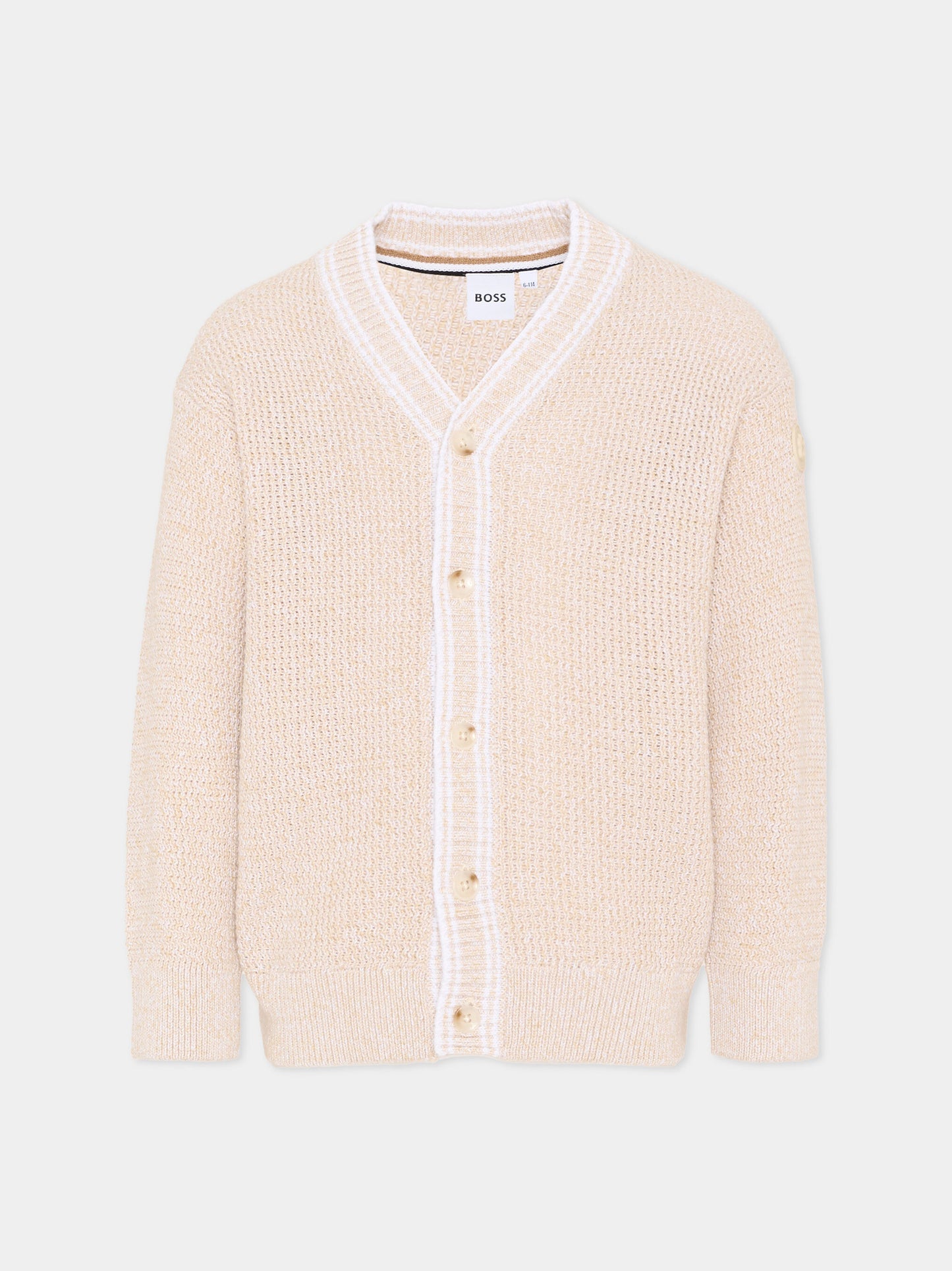 Cardigan beige per bambino a coste,Boss,J52936 249