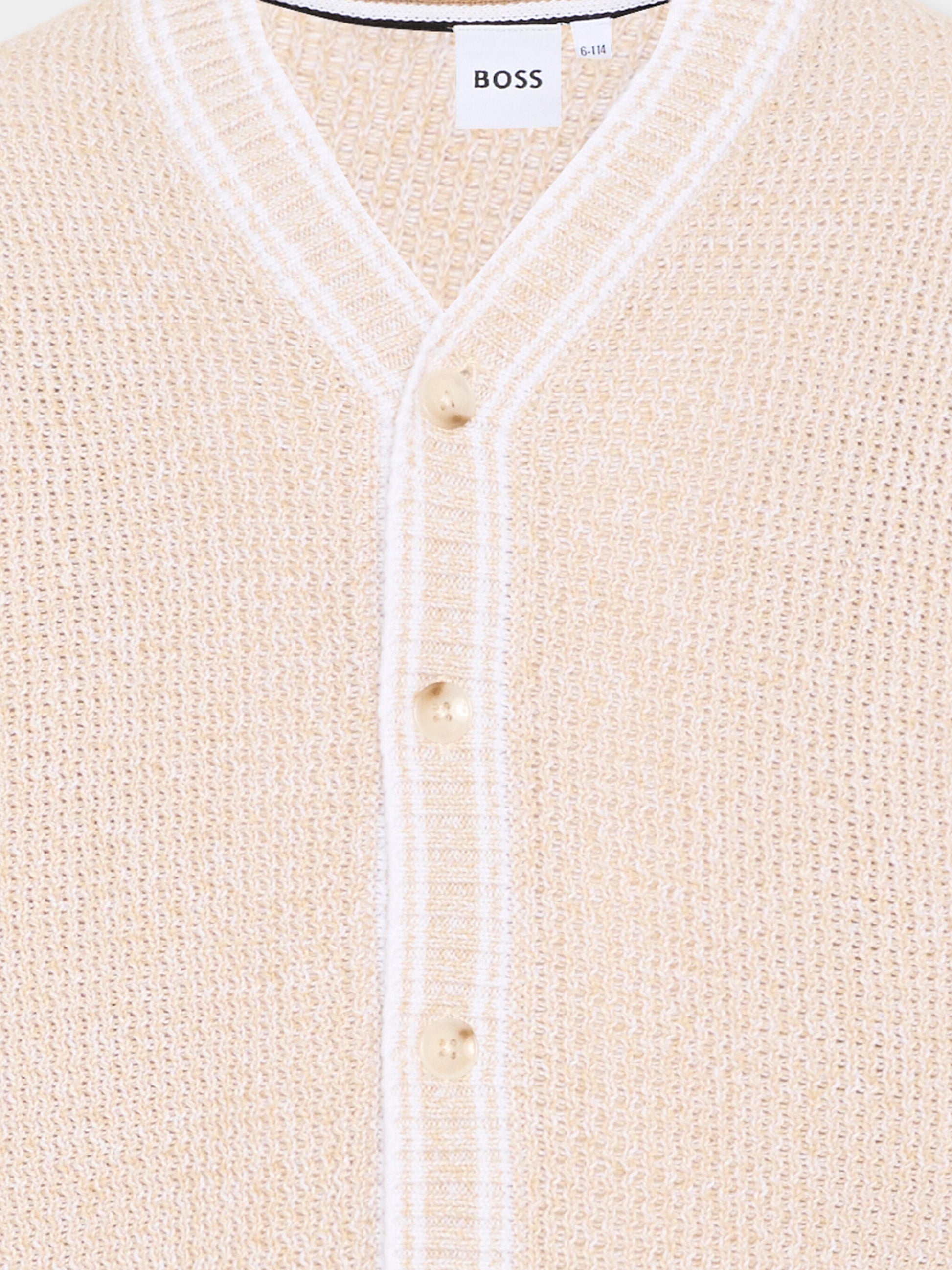 Cardigan beige per bambino a coste,Boss,J52936 249