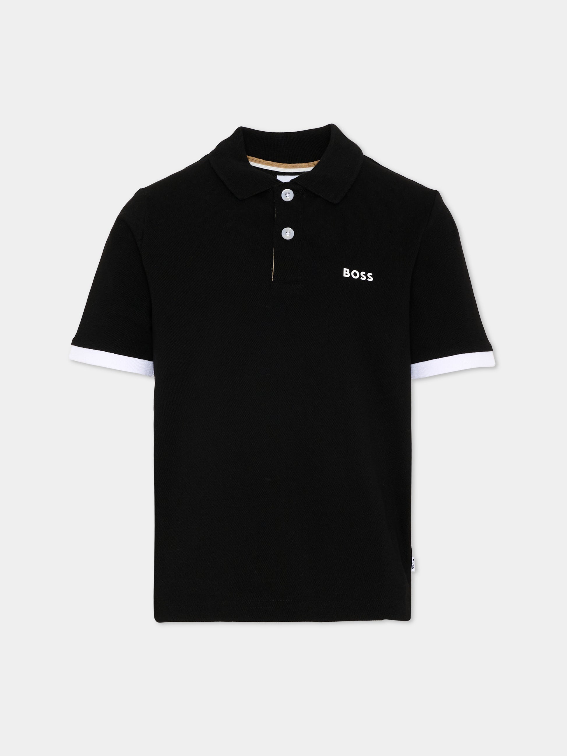 Polo nera per bambino con logo,Boss,J52955 09B