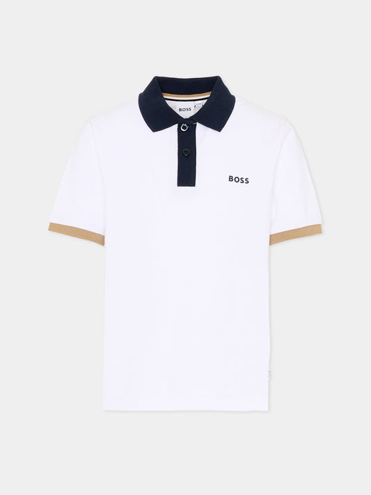 Polo bianca per bambino con logo gommato,Boss,J52955 10P