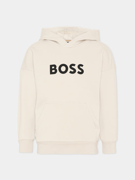 Felpa beige BOSS per bambino con logo,Boss,J52969 130