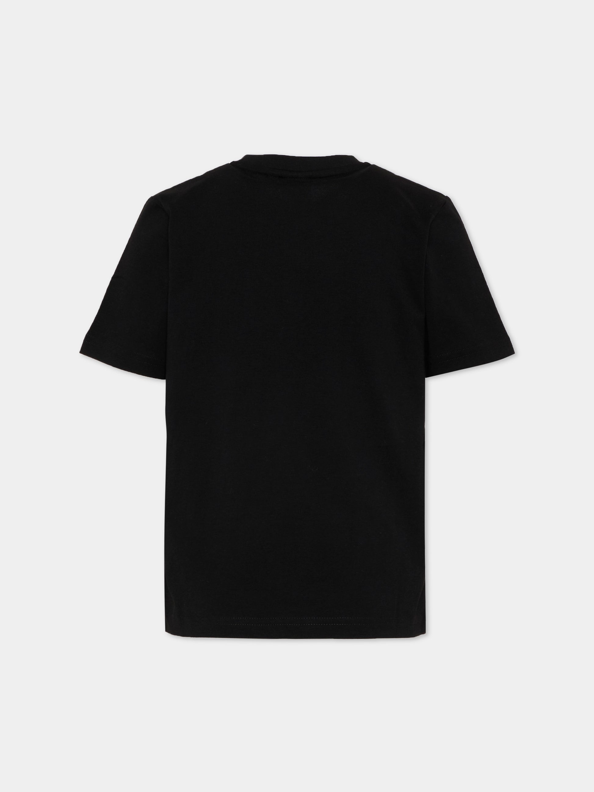 T-Shirt nera per bambino con logo gommato,Boss,J52978 09B