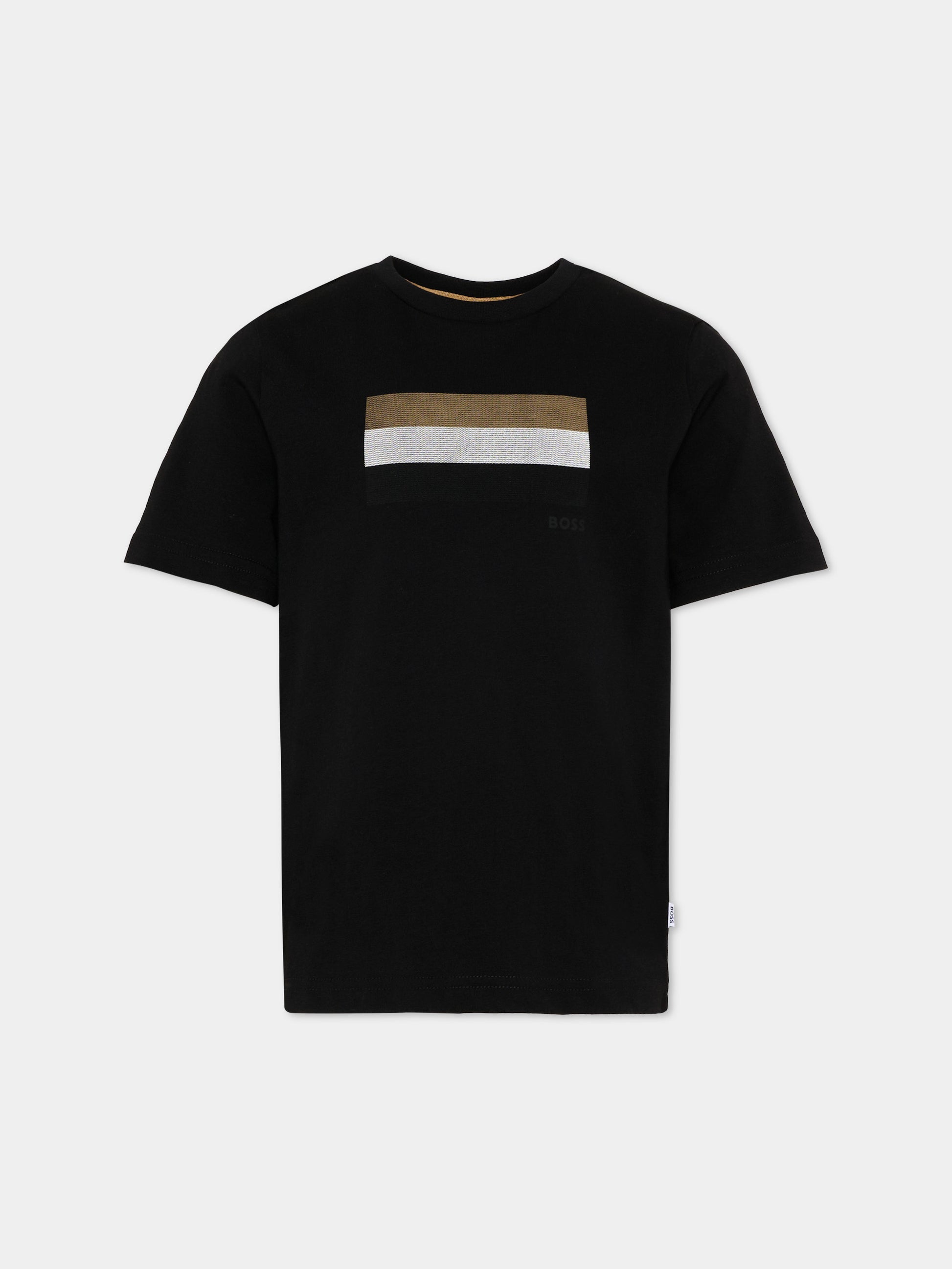 T-Shirt nera per bambino con bande,Boss,J52979 09B