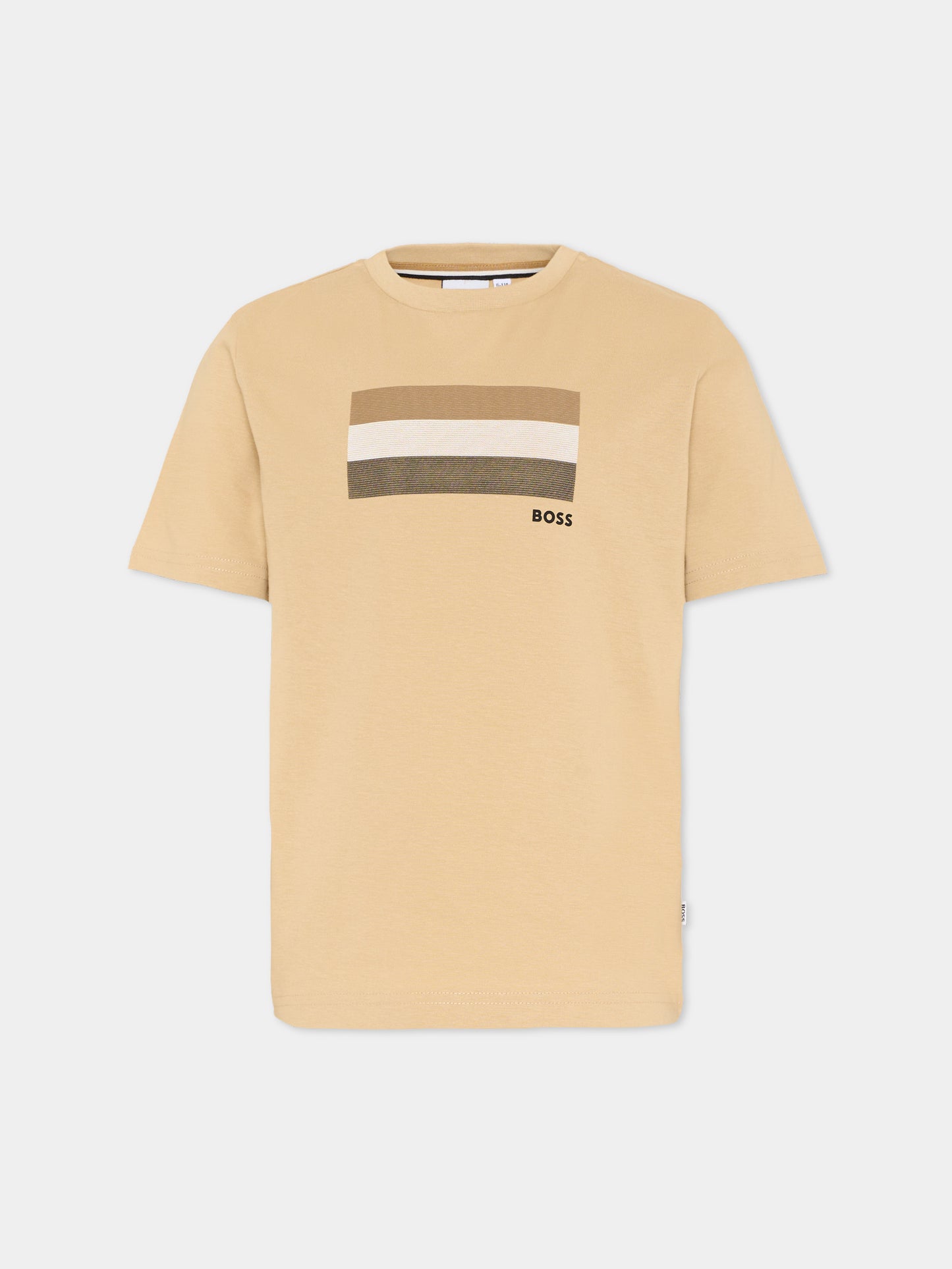 T-Shirt beige per bambino con bande logo,Boss,J52979 249