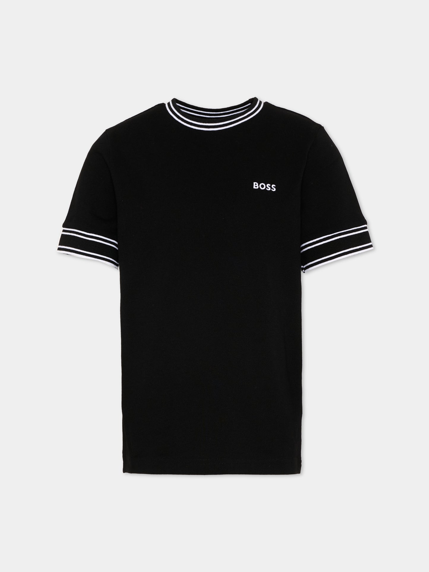 T-Shirt nera in piqué per bambino,Boss,J52981 09B