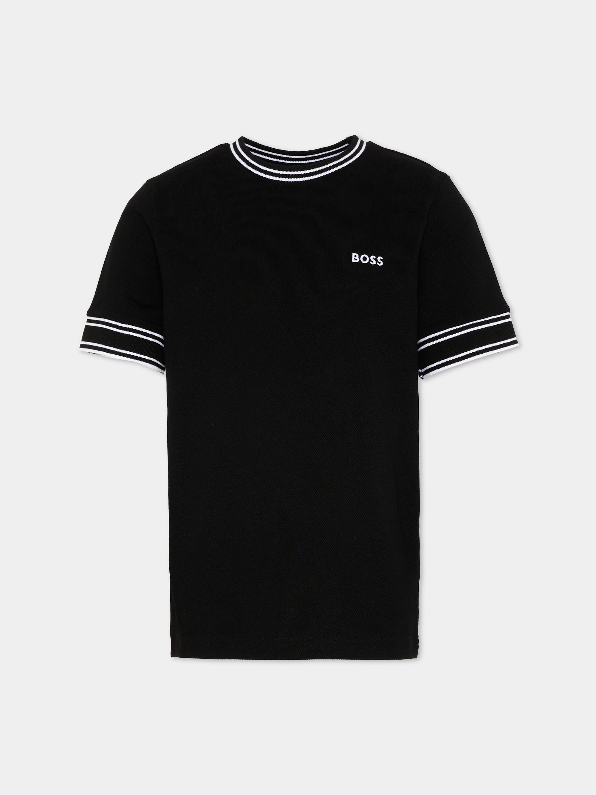 T-Shirt nera in piqué per bambino,Boss,J52981 09B