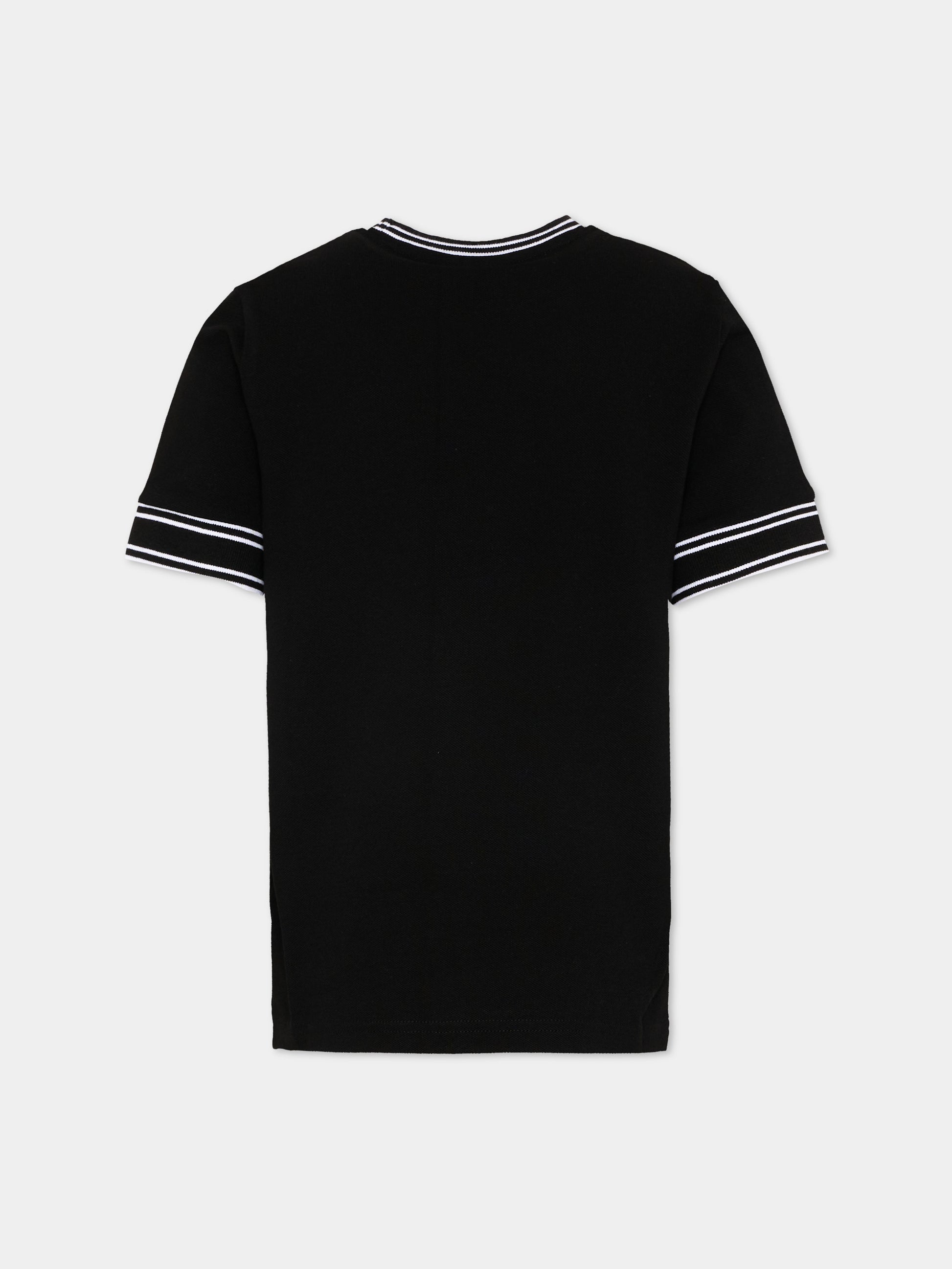 T-Shirt nera in piqué per bambino,Boss,J52981 09B