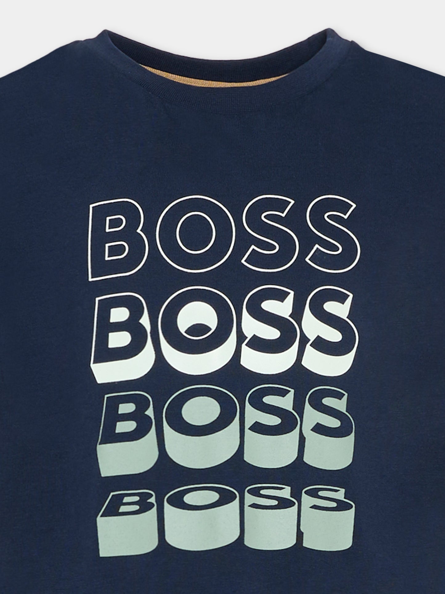 T-shirt blu per bambino con loghi,Boss,J52982 849