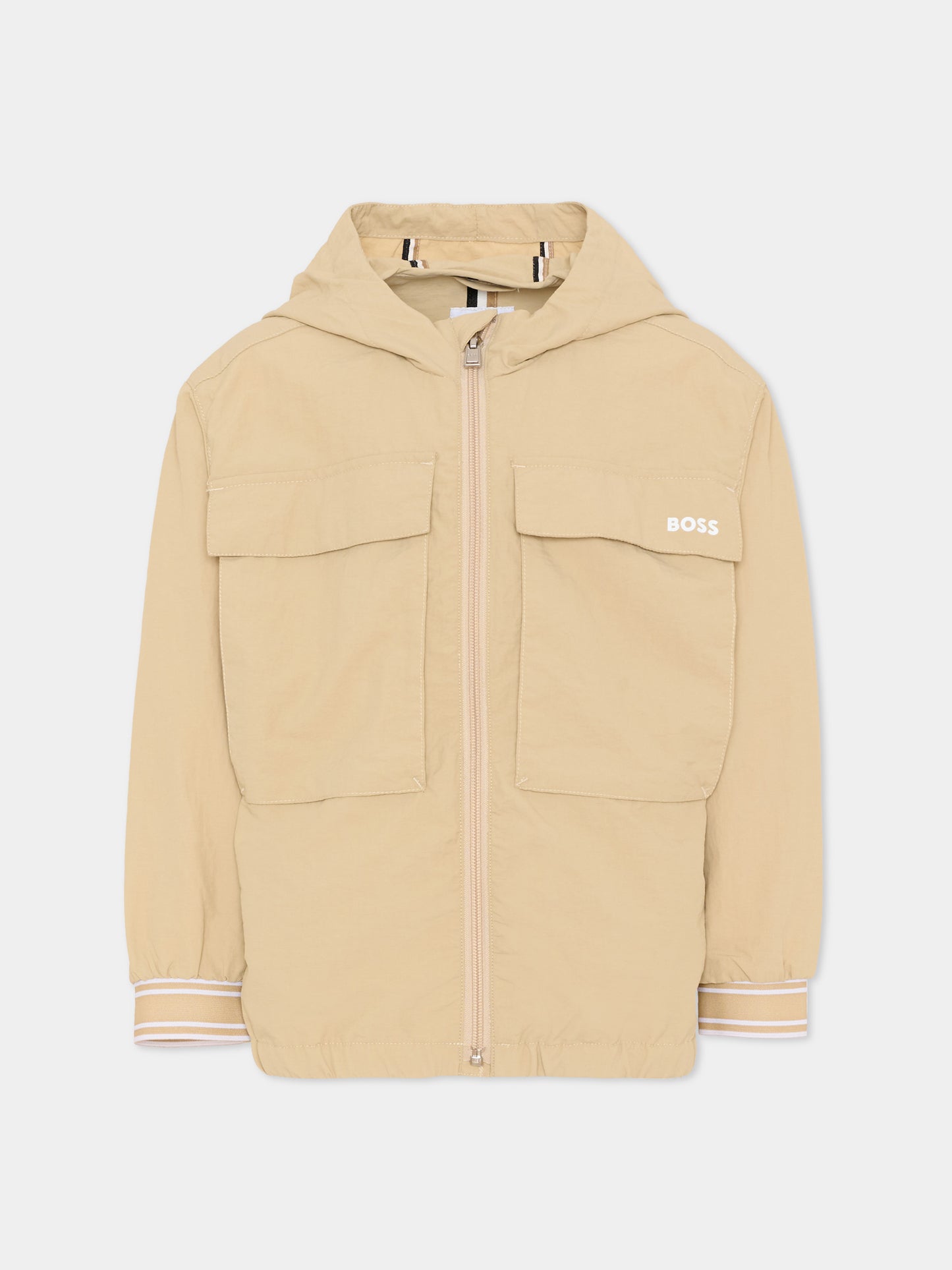 Giacche a vento beige per bambino logo,Boss,J52998 249