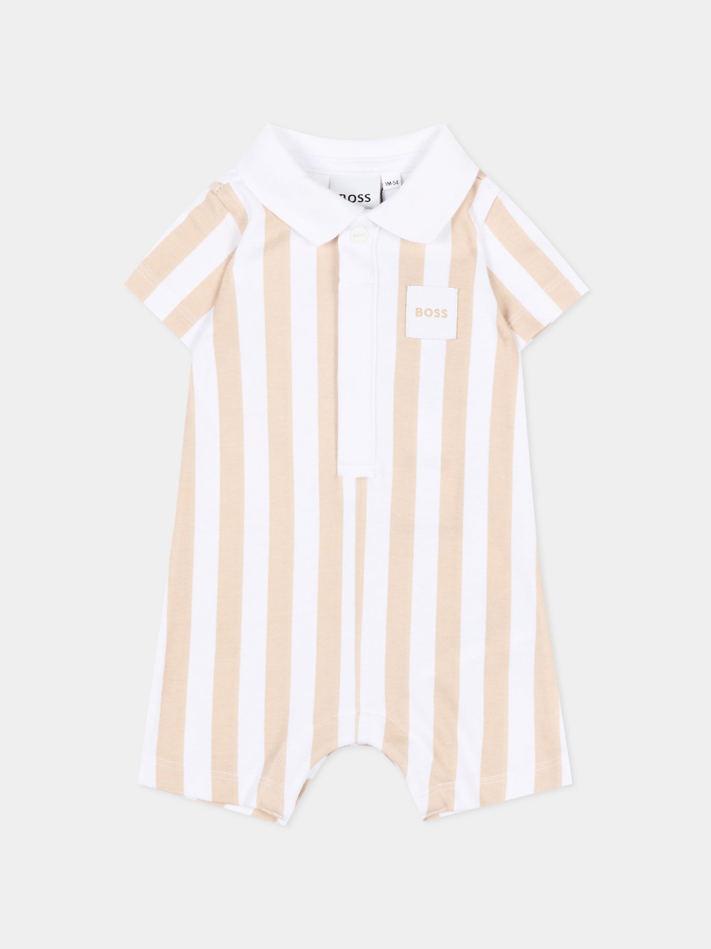 Pagliaccetto beige a righe per neonato,Boss,J53032 249
