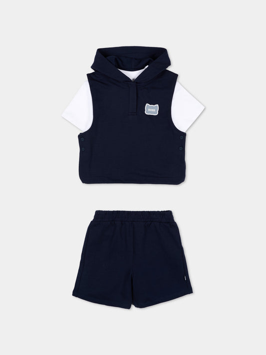 Completo sportivo blu per neonato con logo,Boss,J53039 849