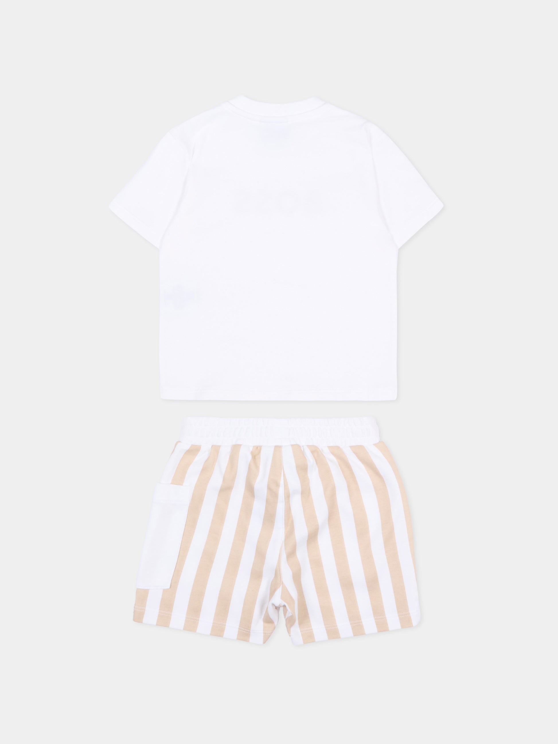 Completo sportivo beige per neonato a righe,Boss,J53048 249