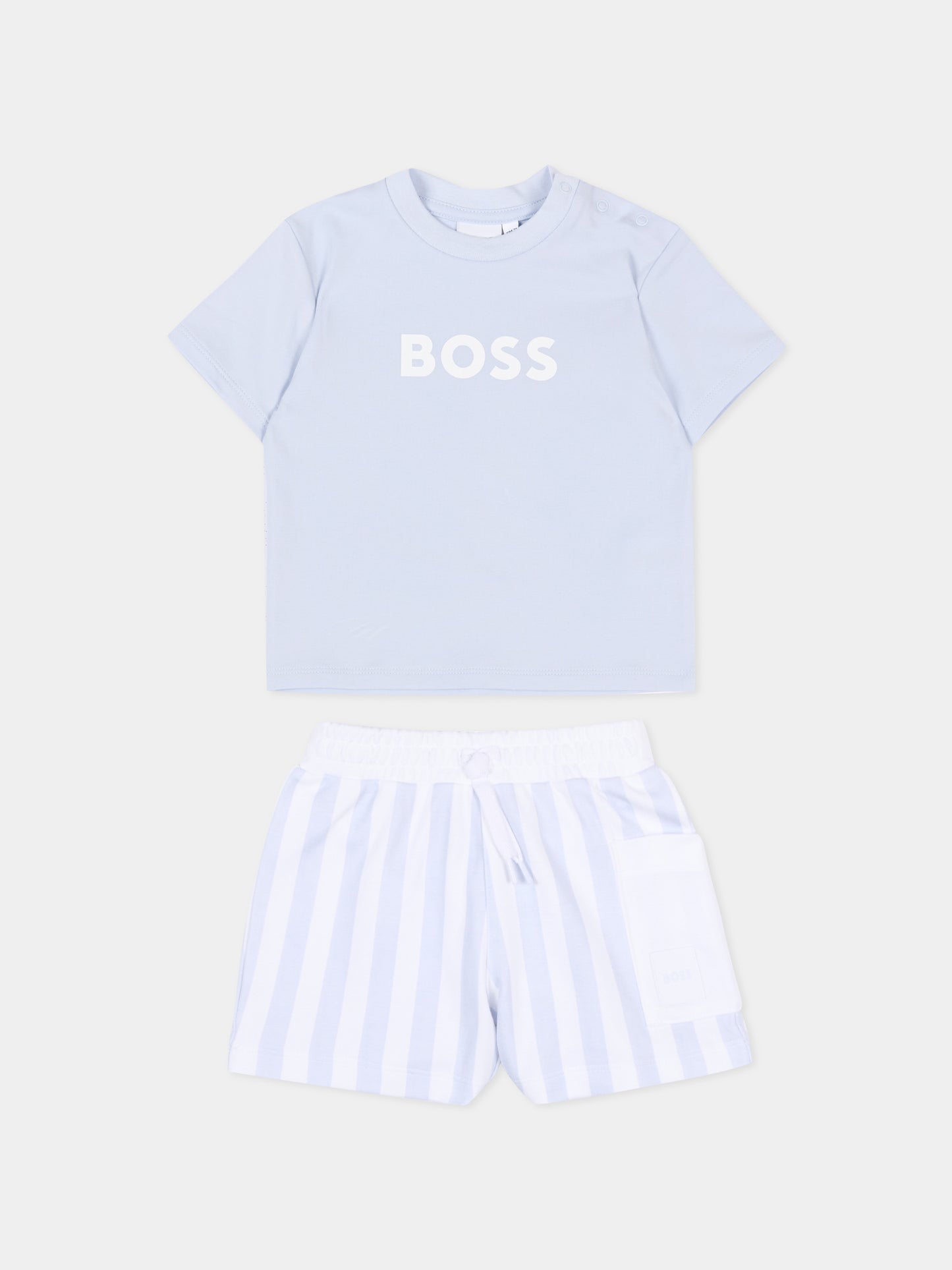 Completo sportivo celeste per neonato a righe,Boss,J53048 771
