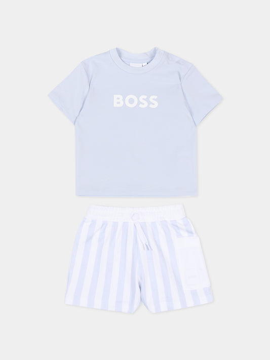 Completo sportivo celeste per neonato a righe,Boss,J53048 771