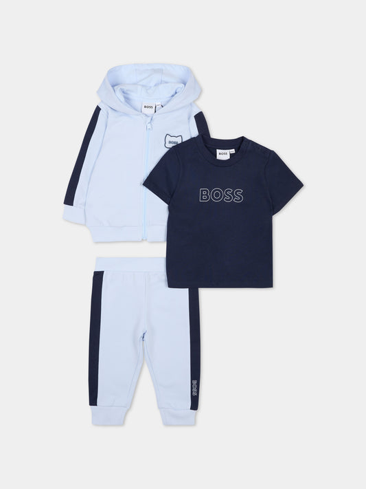 Completo celeste per neonato con logo e panda,Boss,J53051 771