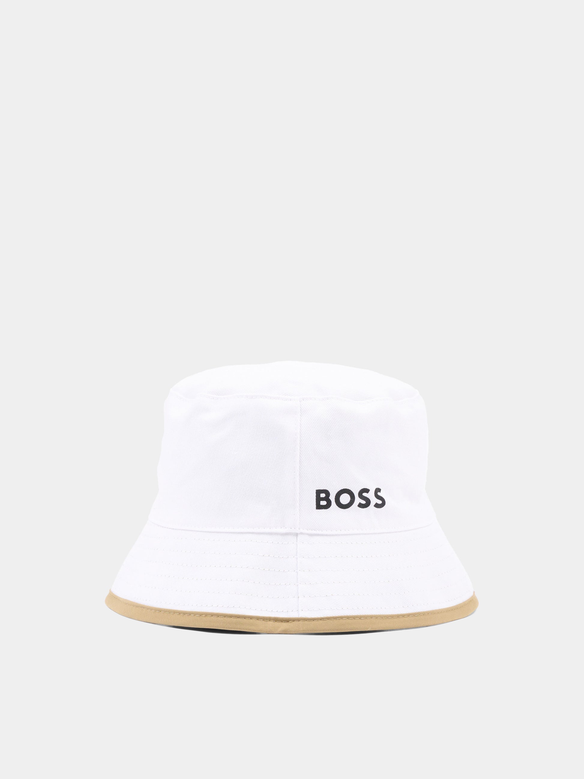 Cloche beige per neonato reversibile con logo,Boss,J53140 295