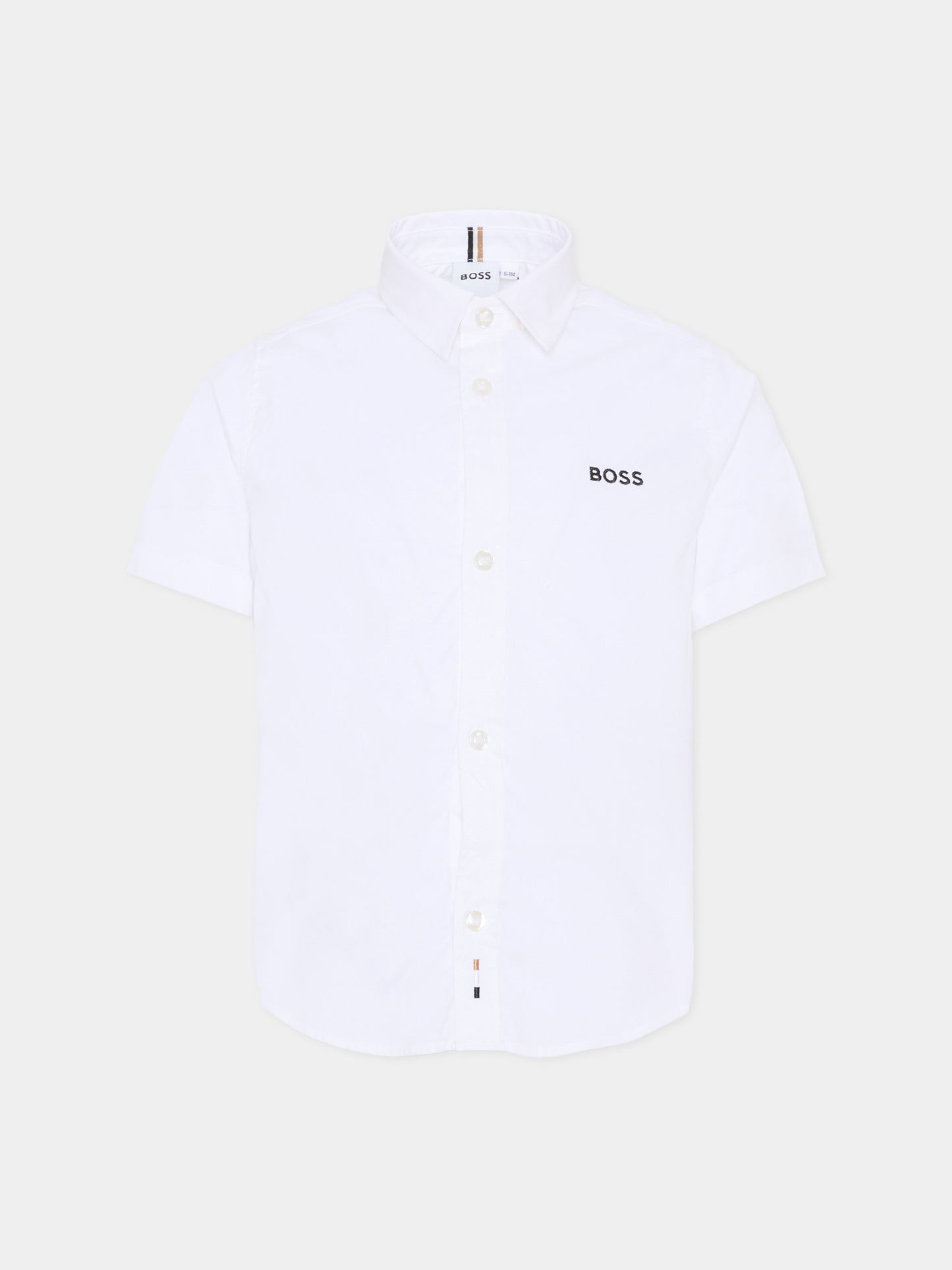 Camicia bianca per bambino con logo ricamato,Boss,J53160 N50