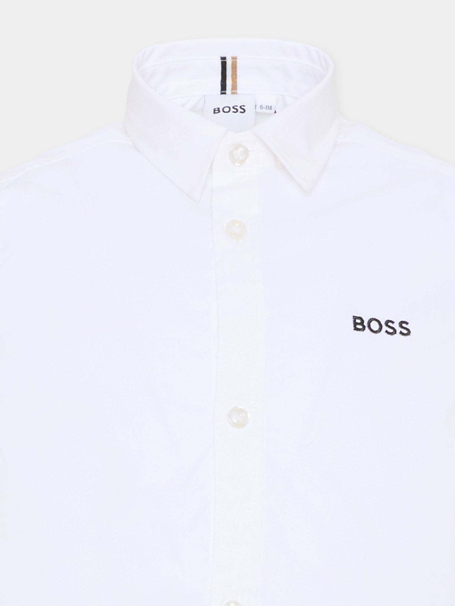 Camicia bianca per bambino con logo ricamato,Boss,J53160 N50