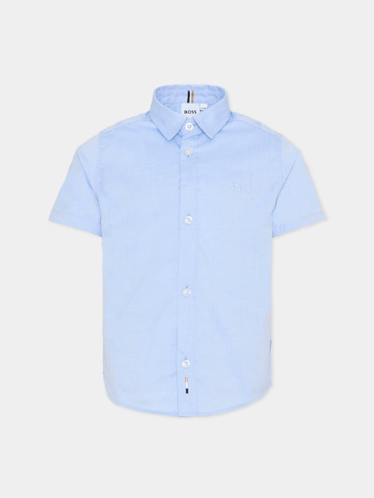 Camicia celeste per bambino con logo ricamato,Boss,J53160 77D