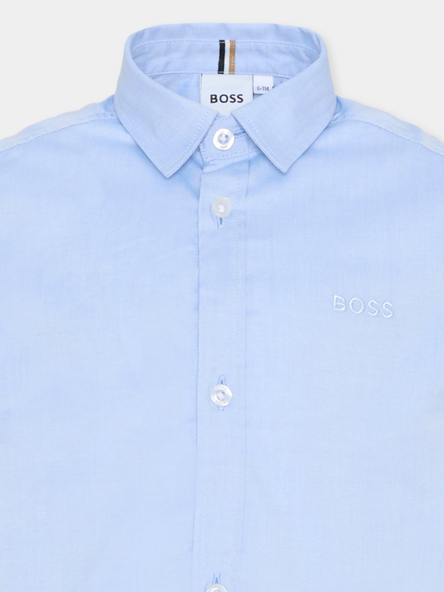 Camicia celeste per bambino con logo ricamato,Boss,J53160 77D