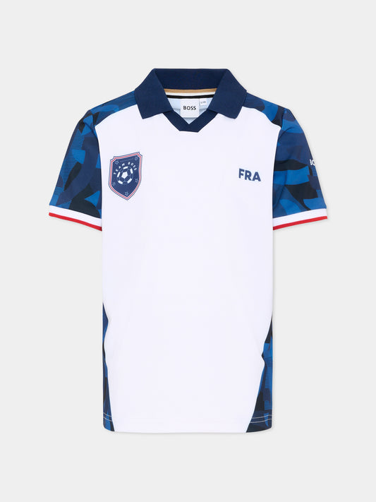 T-Shirt bianca per bambino stampa Francia,Boss,J53257 10P