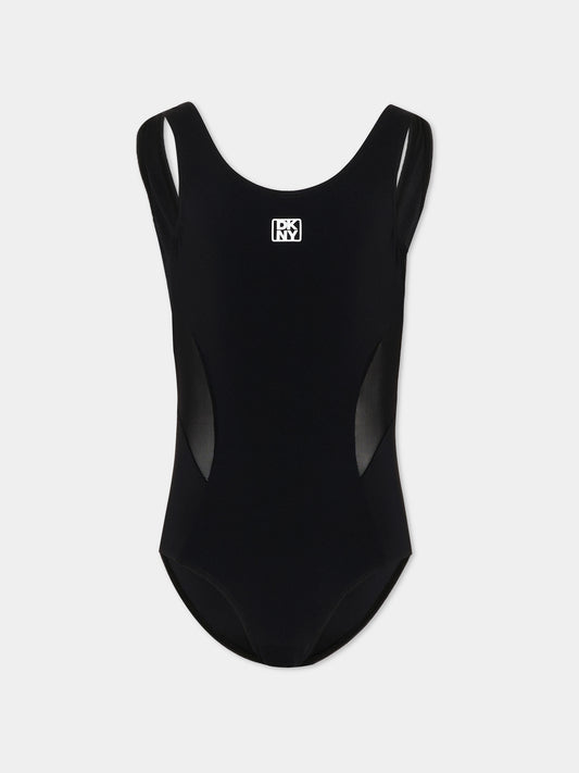 Costume intero nero per bambina con logo,Dkny,D62564 09B