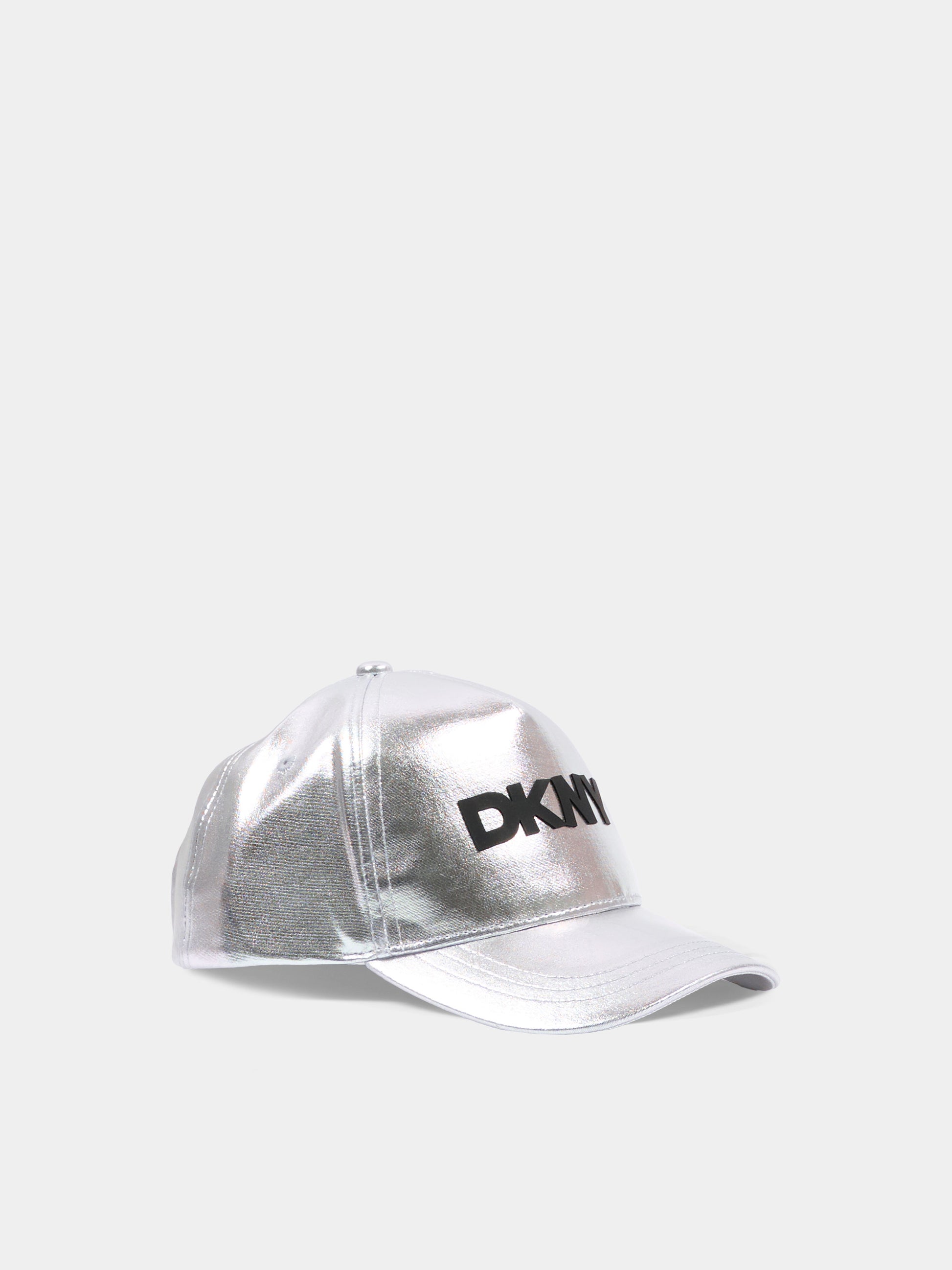 Cappello con visiera argento per bambina logo,Dkny,D62644 016