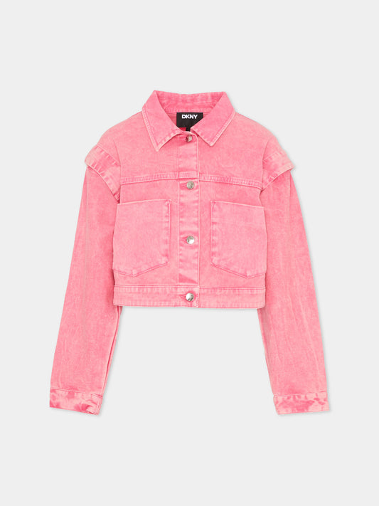 Giubbotto di jeans rosa per bambina con logo,Dkny,D62687 48K
