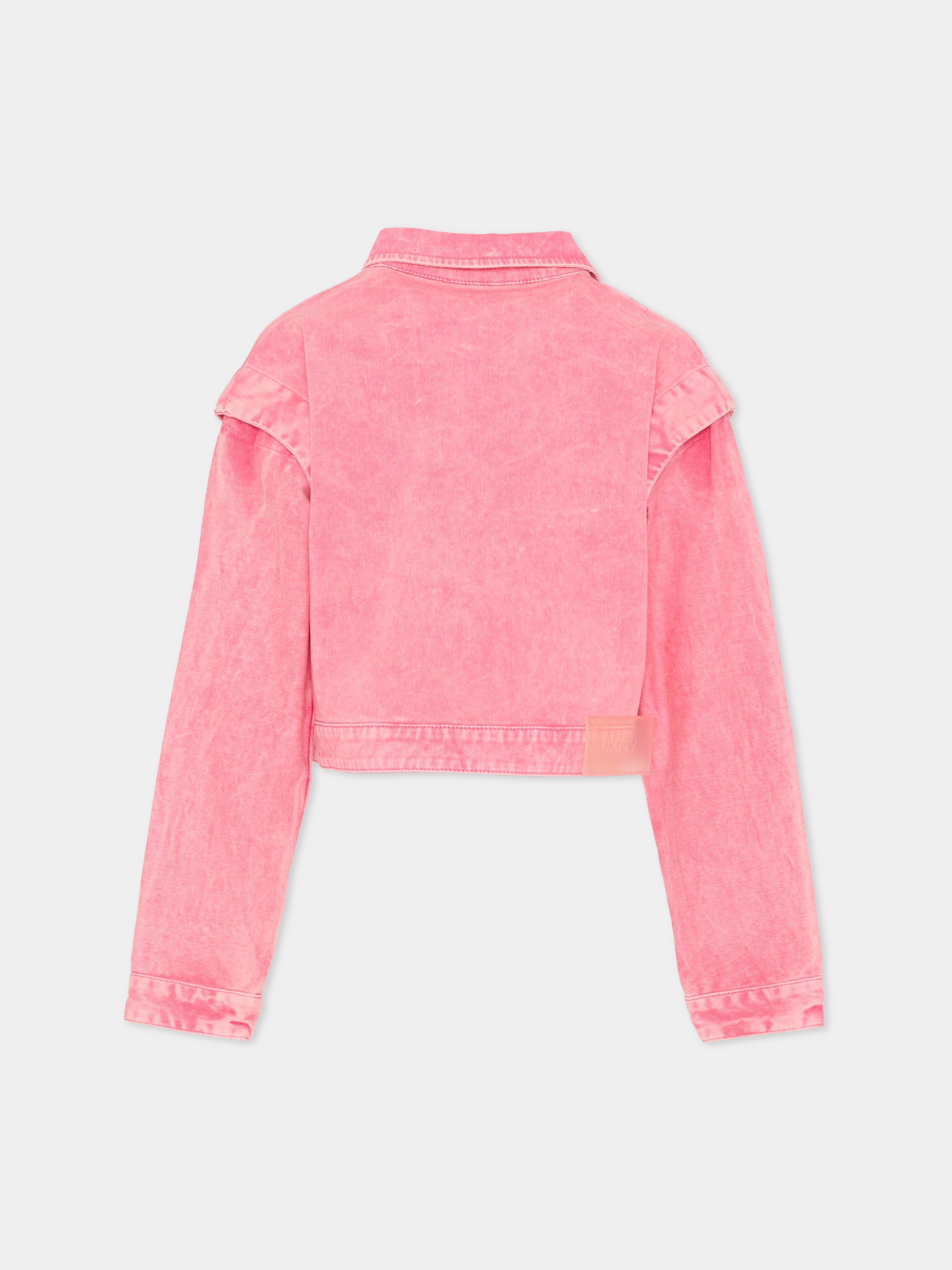 Giubbotto di jeans rosa per bambina con logo,Dkny,D62687 48K