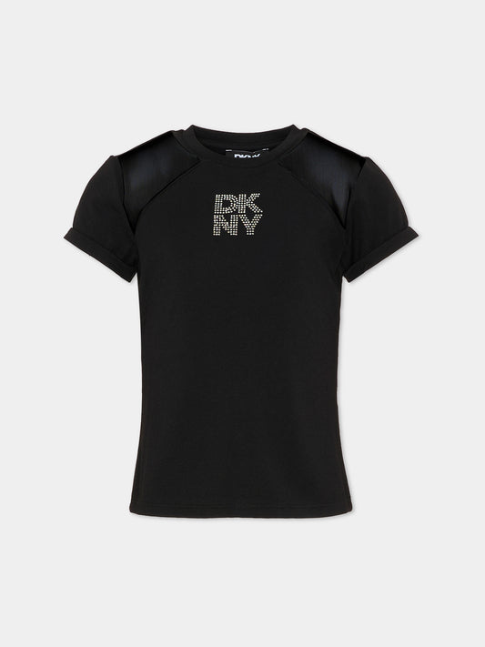 T-shirt nera per bambina con logo,Dkny,D62694 09B