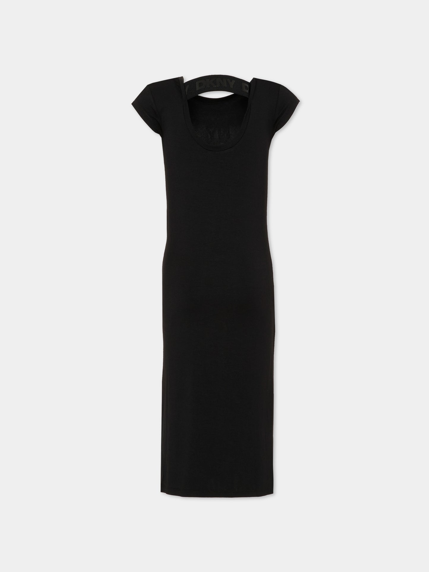 Vestito nero per bambina con logo,Dkny,D62697 09B