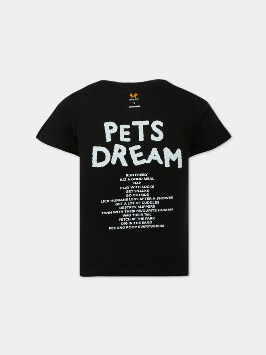 T-shirt nera per bambini Pets Dream,United Pets X Coccolebimbi,T-SHIRT NERA PER BAMBINI PETS DREAM