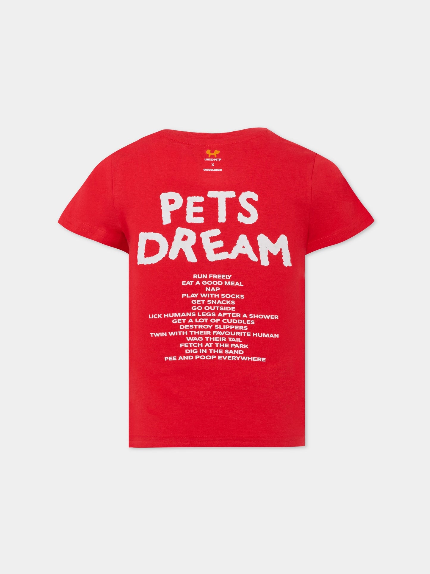 T-shirt rossa per bambini Pets Dream,United Pets X Coccolebimbi,T-SHIRT ROSSA PER BAMBINI PETS DREAM
