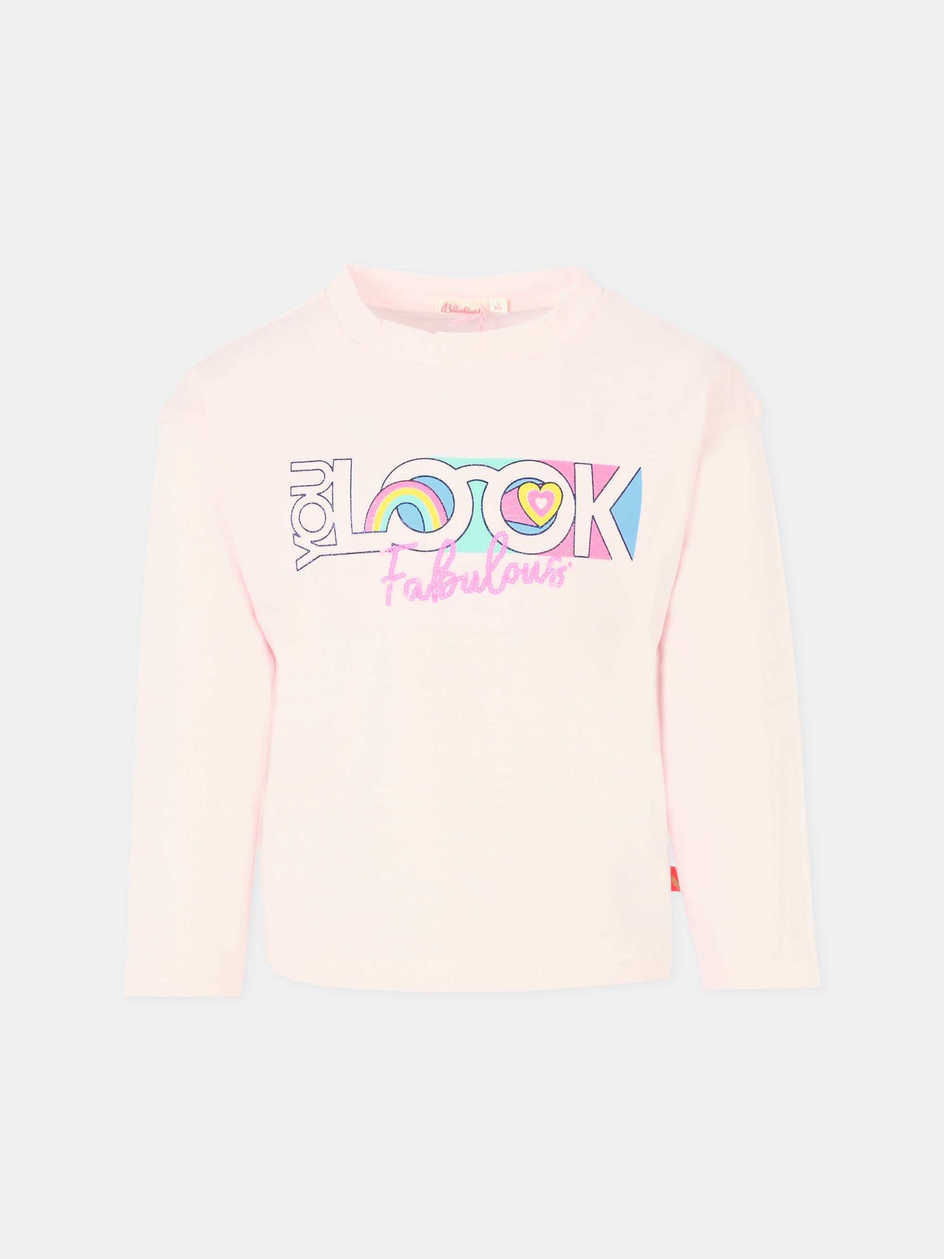 T-shirt rosa per bambina con scritta,Billieblush,U20481 44L