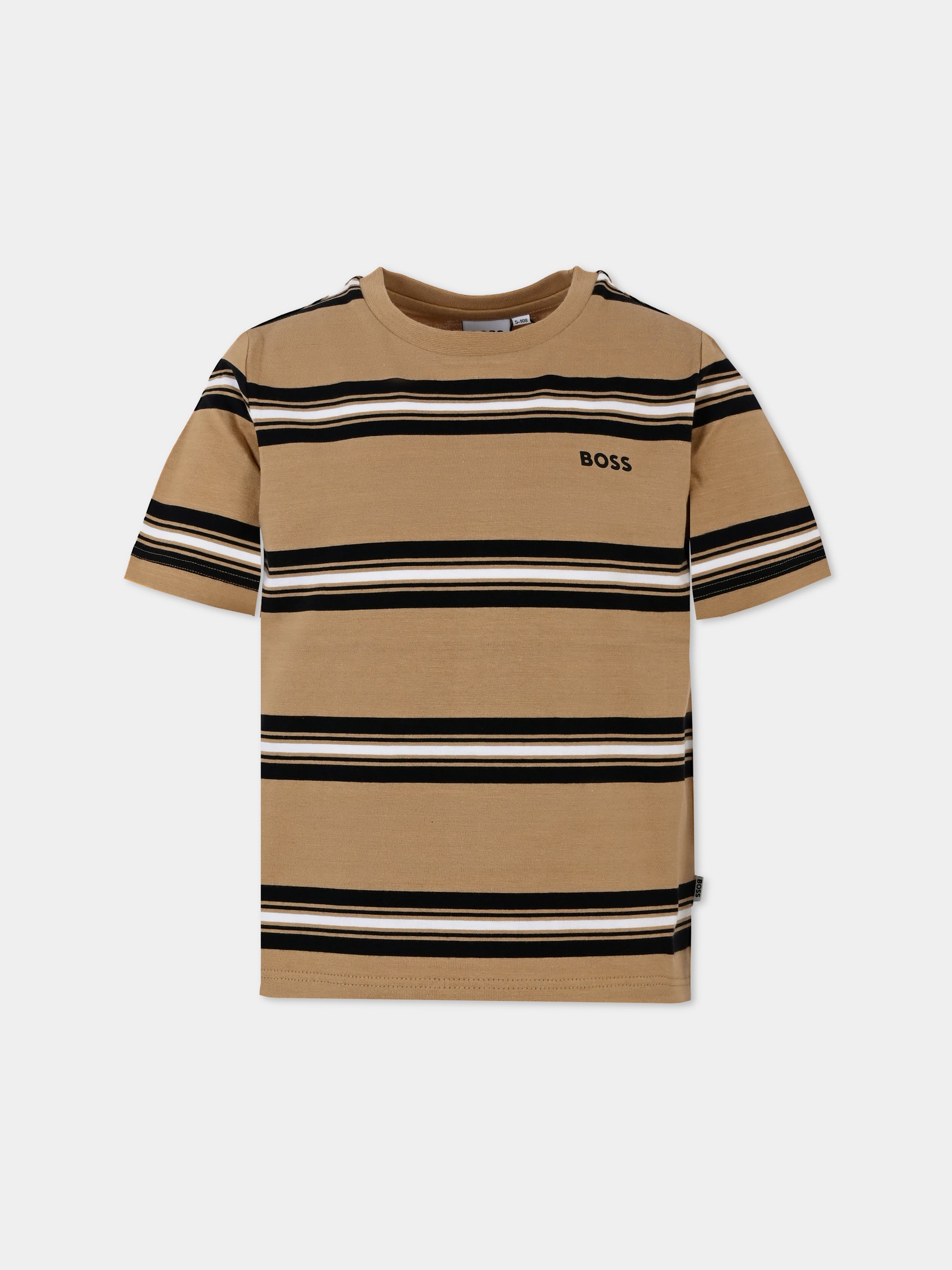 T-shirt beige per bambino con logo,Boss,J51207 269