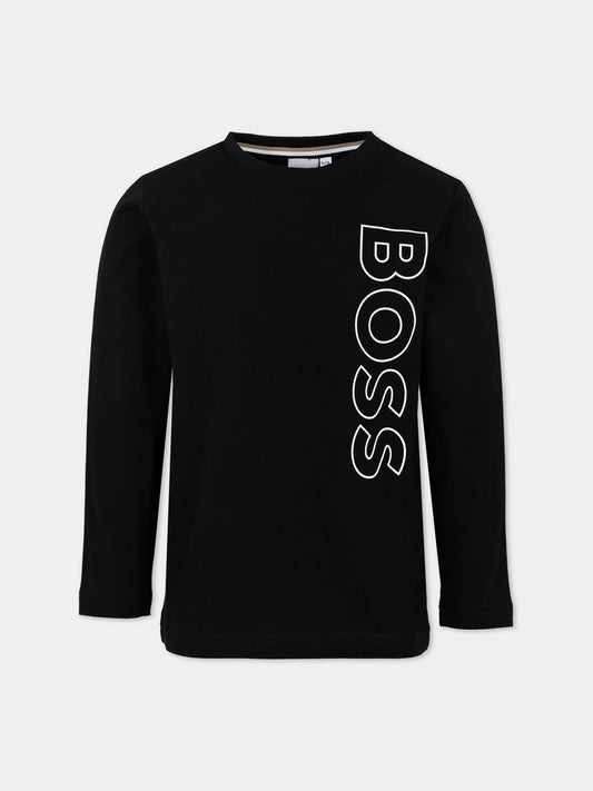 T-shirt nera per neonato con logo,Boss,J51208 09B