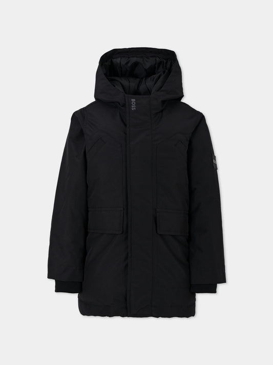 Parka nero per bambino con logo,Boss,J51231 09B